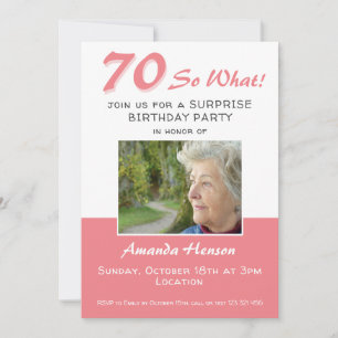 70e Surprise Birthday Party Photo Invitation Kaart