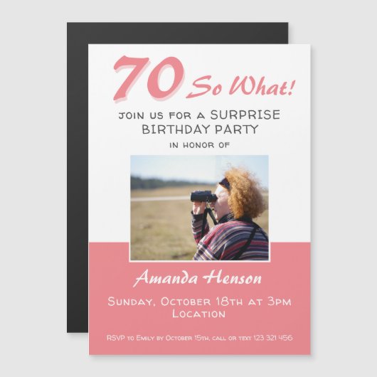 70e Surprise Birthday Party Photo Invitation Kaart (Voorkant / Achterkant)