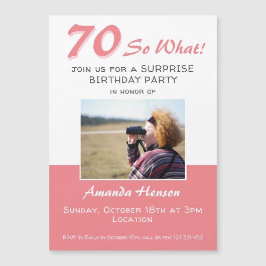 70e Surprise Birthday Party Photo Invitation Kaart (Voorkant)