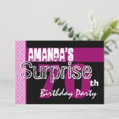 70e Surprise Birthday Party roze Pattern Sjabloon Kaart (Staand voorkant)