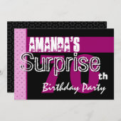 70e Surprise Birthday Party roze Pattern Sjabloon Kaart (Voorkant / Achterkant)