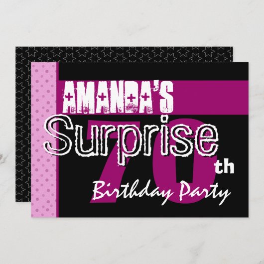 70e Surprise Birthday Party roze Pattern Sjabloon Kaart (Voorkant / Achterkant)