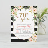 70e Surprise Black White Stripe Floral Birthday Kaart (Staand voorkant)