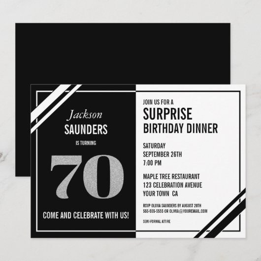 70e surrogaatdag Modern Black White Dinner Kaart (Voorkant / Achterkant)