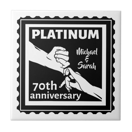 70e trouwdag blauw platina traditioneel tegeltje (Voorkant)