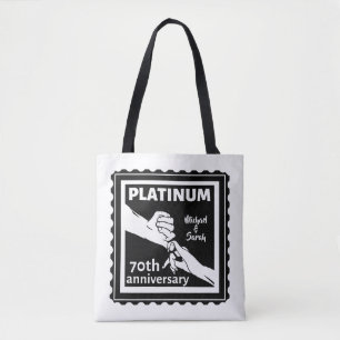 70e trouwdag blauw platina traditioneel tote bag