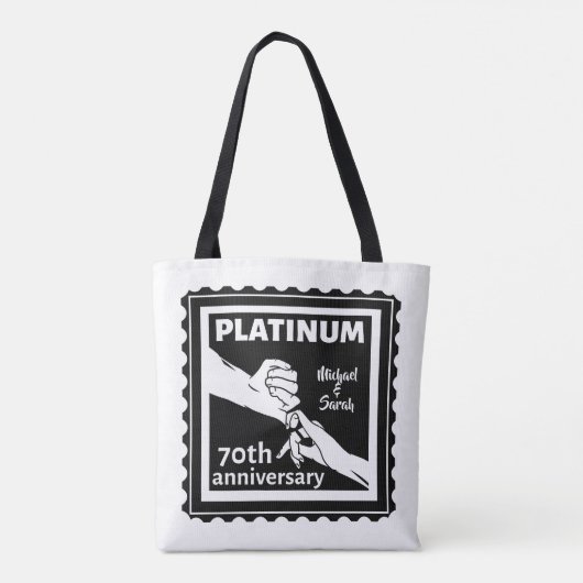 70e trouwdag blauw platina traditioneel tote bag (Achterkant)