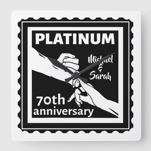 70e trouwdag blauw platina traditioneel vierkante klok (Voorkant)