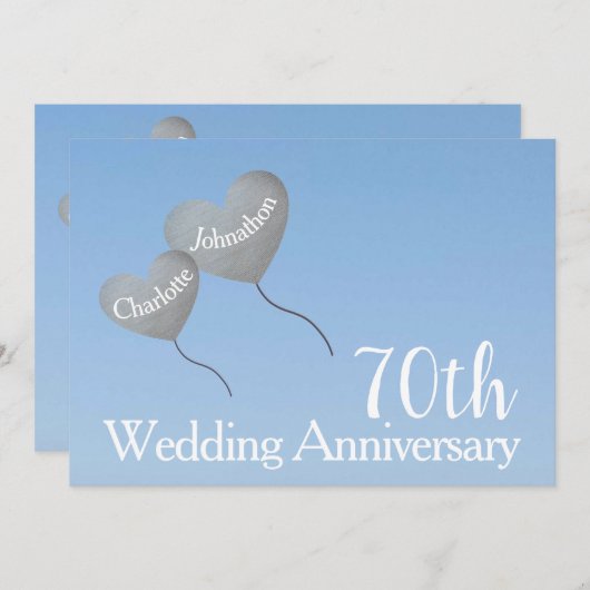 70e trouwdag platina hartballon kaart (Voorkant / Achterkant)