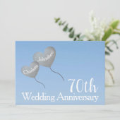 70e trouwdag platinahart ballon kaart (Staand voorkant)