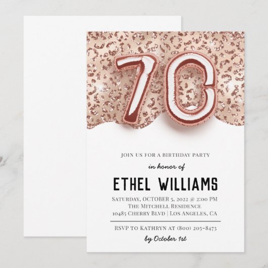 70e uitnodiging van de Birthday Party (Voorkant / Achterkant)