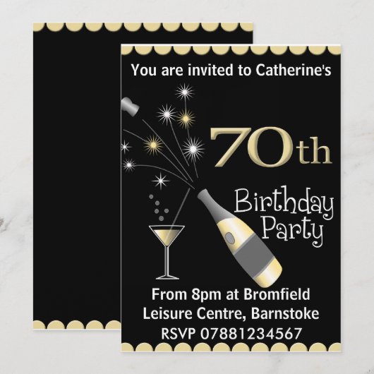 70e uitnodiging van de Birthday Party (Voorkant / Achterkant)