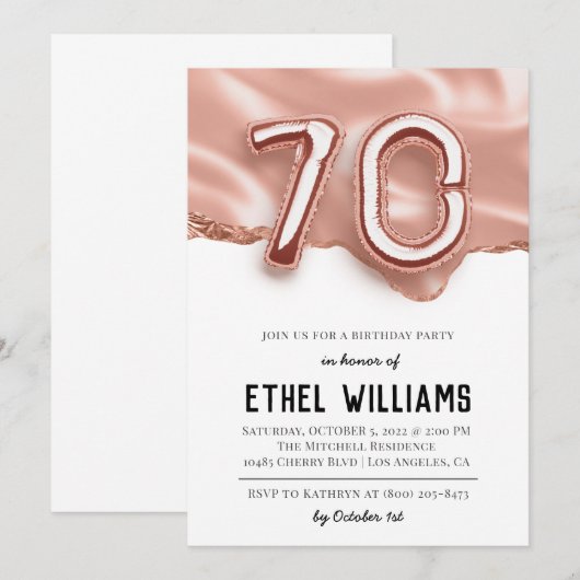 70e uitnodiging van de Birthday Party (Voorkant / Achterkant)