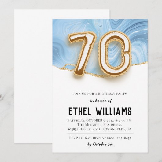 70e uitnodiging van de Birthday Party (Voorkant / Achterkant)