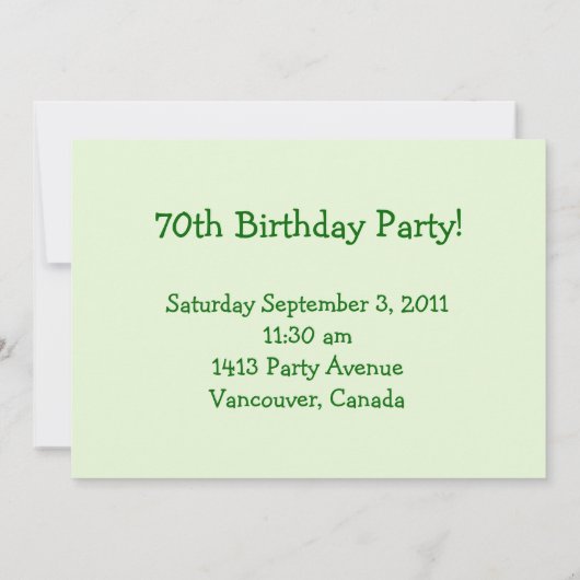 70e uitnodiging van de Birthday Party! (Achterkant)