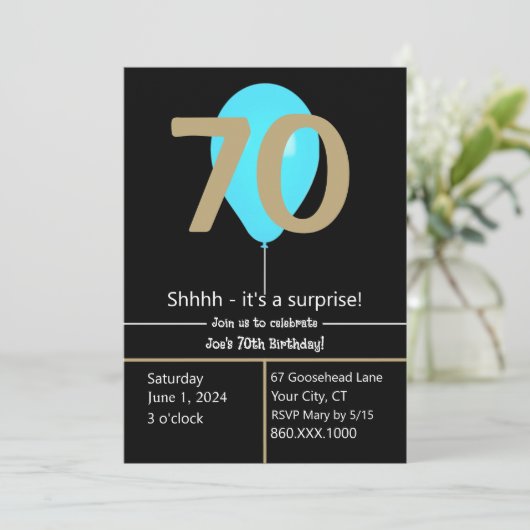 70e uitnodiging van de verjaardag (Staand voorkant)