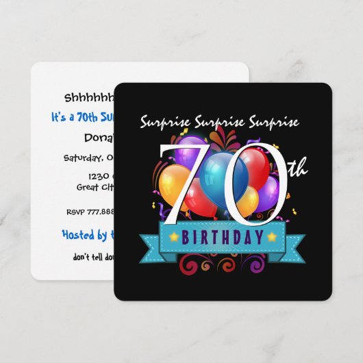 70e URPRISE Birthday Balloons Sjabloon Kaart (Voorkant / Achterkant)