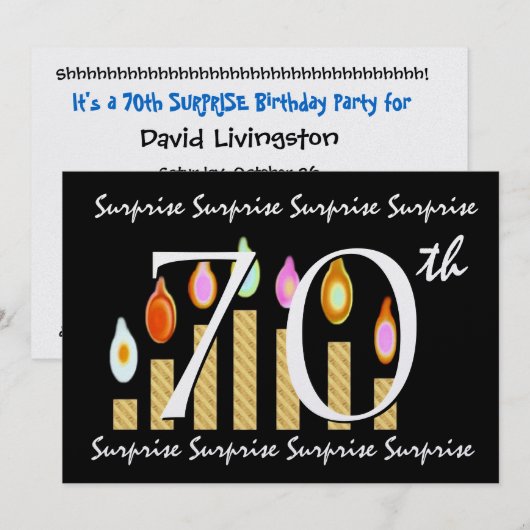 70e URPRISE Birthday Party Sjabloon Metallic Kaart (Voorkant / Achterkant)