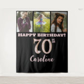 70e verjaaragsfeest, roze gouden glitter & 3 foto' wandkleed (Voorkant)