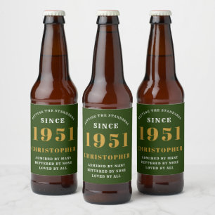 70e verjaardag 1951 Groen Goud Retro Gepersonalise Bier Etiket