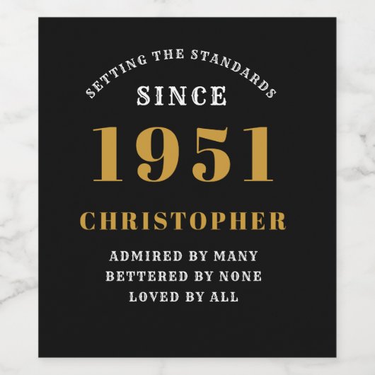70e verjaardag 1951 Zwart Goud Retro gepersonalise Wijn Etiket (Enkel label)