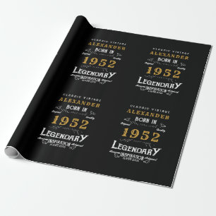 70e verjaardag 1952 Black Gold Add Name Legendary Cadeaupapier