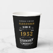 70e verjaardag 1952 Black Gold Add Name Retro Papieren Bekers (Achterkant)