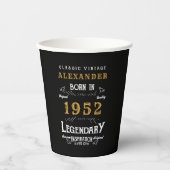 70e verjaardag 1952 Black Gold Add Name Retro Papieren Bekers (Voorkant)