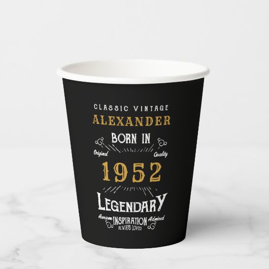 70e verjaardag 1952 Black Gold Add Name Retro Papieren Bekers (Voorkant)