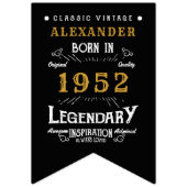 70e verjaardag 1952 Black Gold Add Name Retro Vlaggetjes (Eerste vlag)