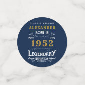 70e verjaardag 1952 Blue Gold Add Name Retro Confetti (Kleine voorkant)