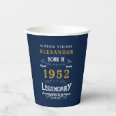 70e verjaardag 1952 Blue Gold Add Name Retro Papieren Bekers (Voorkant)
