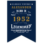 70e verjaardag 1952 Blue Gold Add Name Retro Vlaggetjes (Eerste vlag)