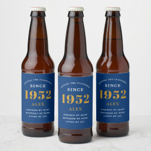 70e verjaardag 1952 Blue Gold Elegant Chic Bier Etiket