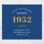 70e verjaardag 1952 Blue Gold Elegant Chic Bier Etiket (Enkel label)