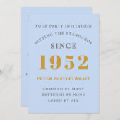 70e verjaardag 1952 Blue Gold Elegant Chic Kaart (Voorkant / Achterkant)