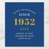 70e verjaardag 1952 Blue Gold Elegant Chic Wijn Etiket (Enkel label)