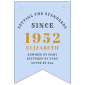 70e verjaardag 1952 Blue Gold Name Chic Elegant Vlaggetjes (Eerste vlag)