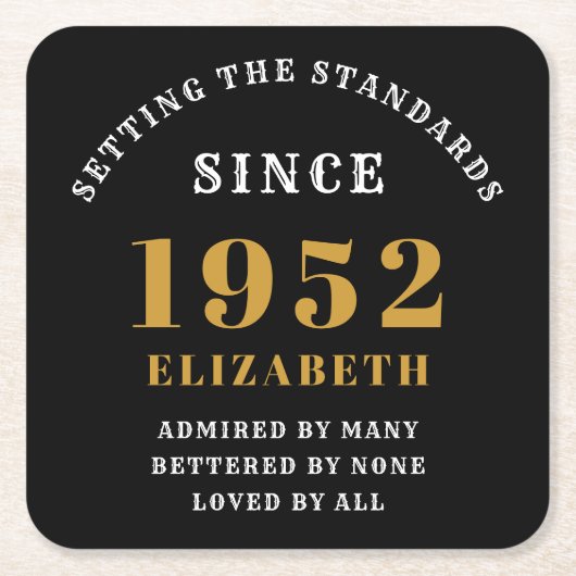 70e verjaardag 1952 Elegant Black Gold Chic Kartonnen Onderzetters (Voorkant)