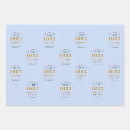 70e verjaardag 1952 Elegant Gold Blue Grey Inpakpapier Vel (Voorkant 2)