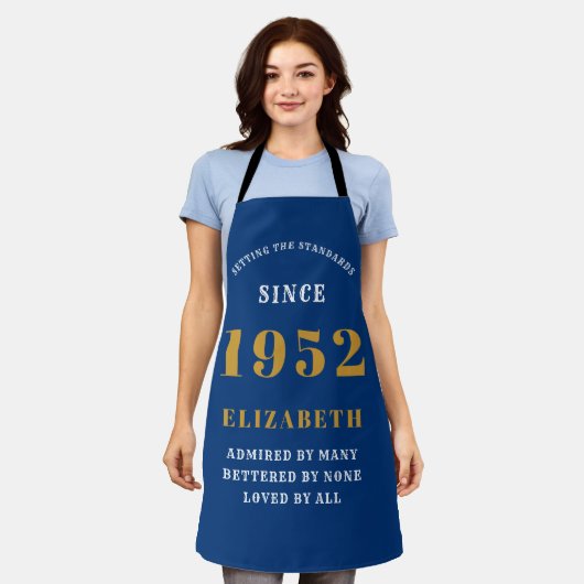 70e verjaardag 1952 Elegant White Blue Gold Apron Schort (Gedragen)