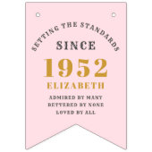 70e verjaardag 1952 Roze goudnaam Chic Elegant Vlaggetjes (Eerste vlag)