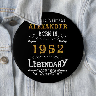 70e verjaardag 1952 Voeg de naam Black Gold Legend Ronde Button 6,0 Cm
