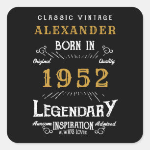 70e verjaardag 1952 Voeg de naam Legendary Black G Vierkante Sticker