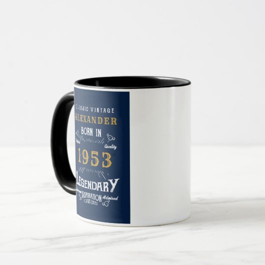 70e verjaardag 1953 Voeg de naam  Blue Gold toe Mok (Voorkant links)