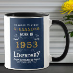 70e verjaardag 1953 Voeg de naam  Blue Gold toe Mok<br><div class="desc">Een gepersonaliseerd klassiek ontwerp van de mok voor die verjaardagsviering. Voeg de naam toe aan dit retro stijlblauw, wit en gouddesign voor een aangepast verjaardagscadeau. Bewerk eenvoudig de naam en het jaar met de sjabloon die u hebt opgegeven. Een geweldig aangepast verjaardagscadeau. Meer geschenken en partijbenodigdheden voor die partijviering beschikbaar...</div>