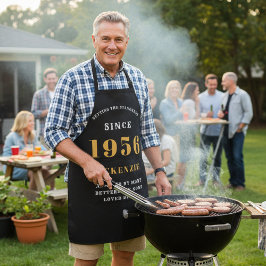 70e verjaardag 1954 Naam Chic Elegant Zwart Goud Schort
