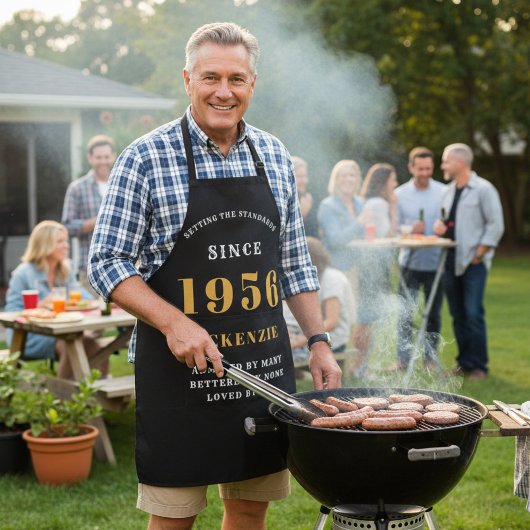 70e verjaardag 1954 Naam Chic Elegant Zwart Goud Schort