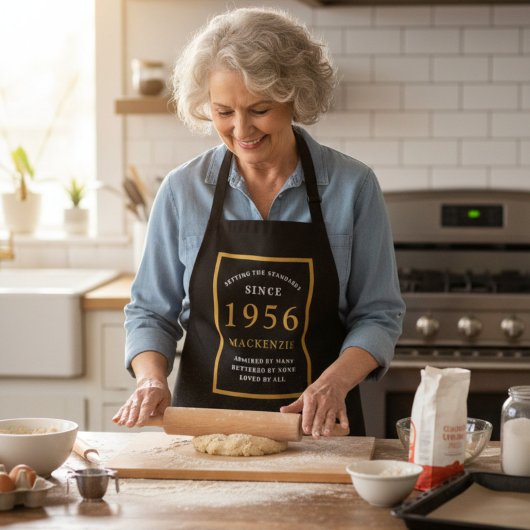 70e verjaardag 1954 Naam Elegant Zwart Goud Chic Schort