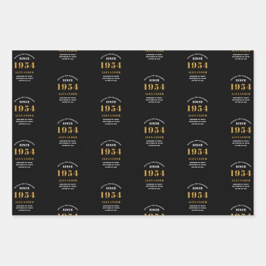 70e verjaardag 1954 Zwart Goud Chique Elegant Inpakpapier Vel (Voorkant)